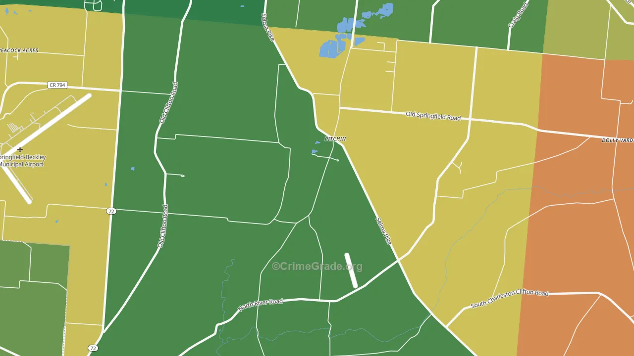 Pitchin, OH Map of Robbery Rates