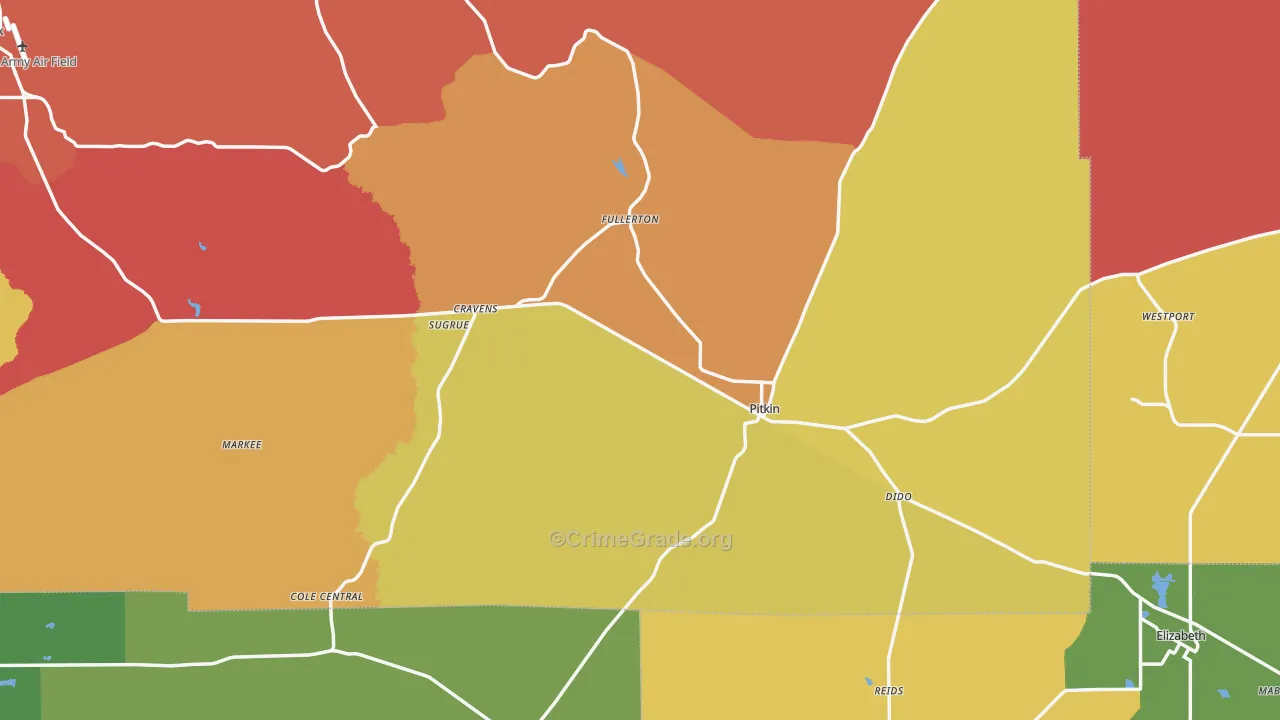 Pitkin, LA Map of Robbery Rates