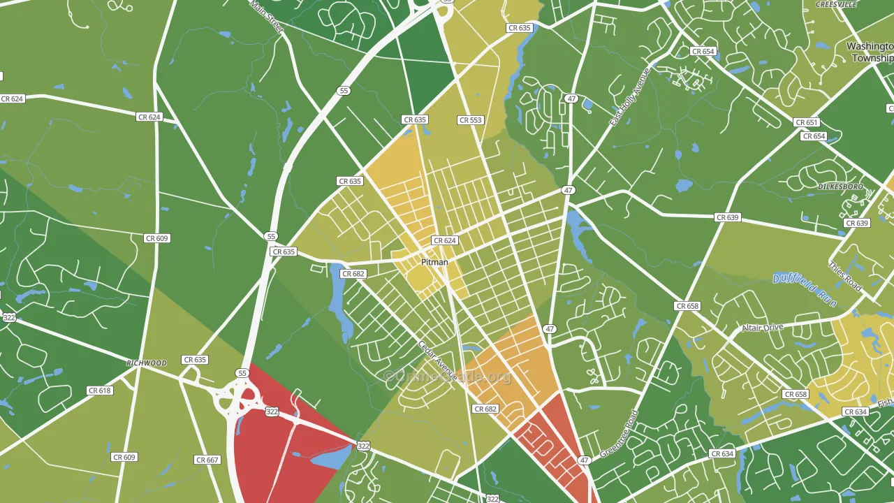 Pitman, NJ Map of Robbery Rates