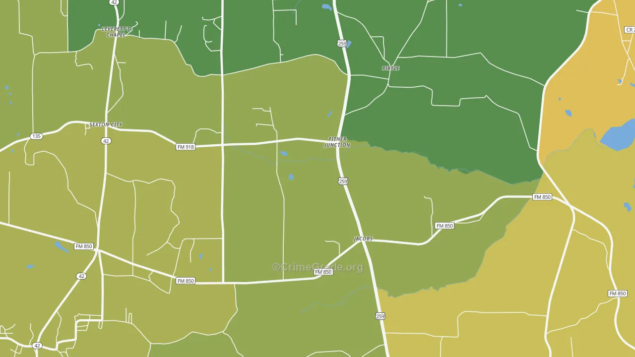 Pitner Junction, TX Map of Robbery Rates