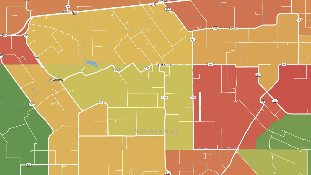 Pitreville, LA Map of Robbery Rates