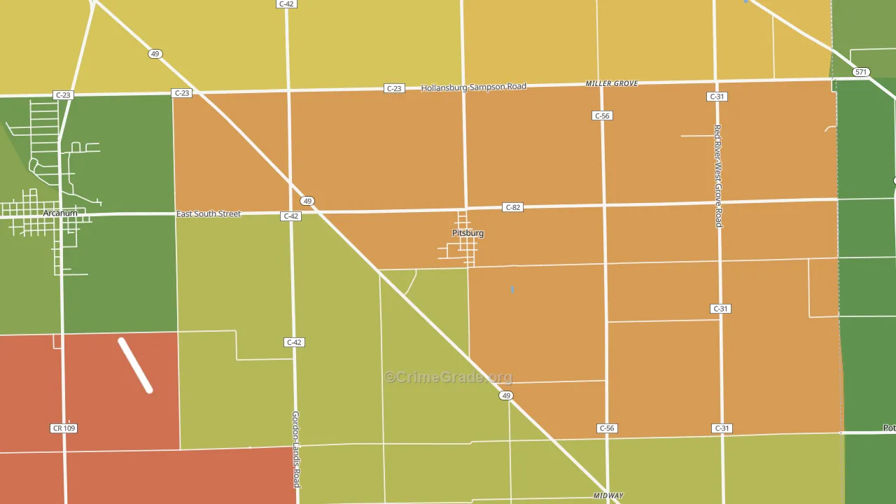 Pitsburg, OH Map of Robbery Rates