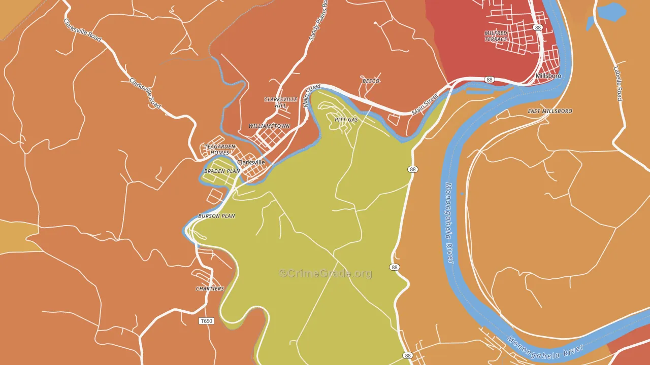 Pitt Gas, PA Map of Robbery Rates