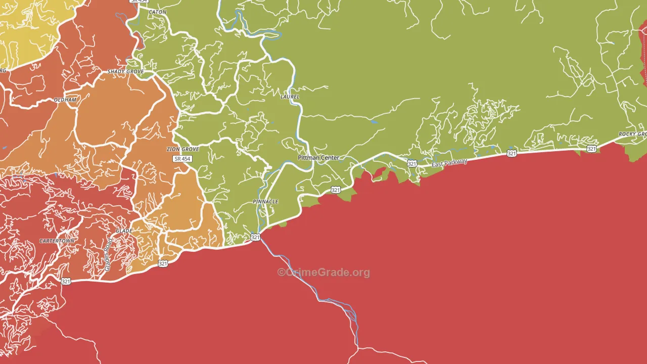 Pittman Center, TN Map of Robbery Rates