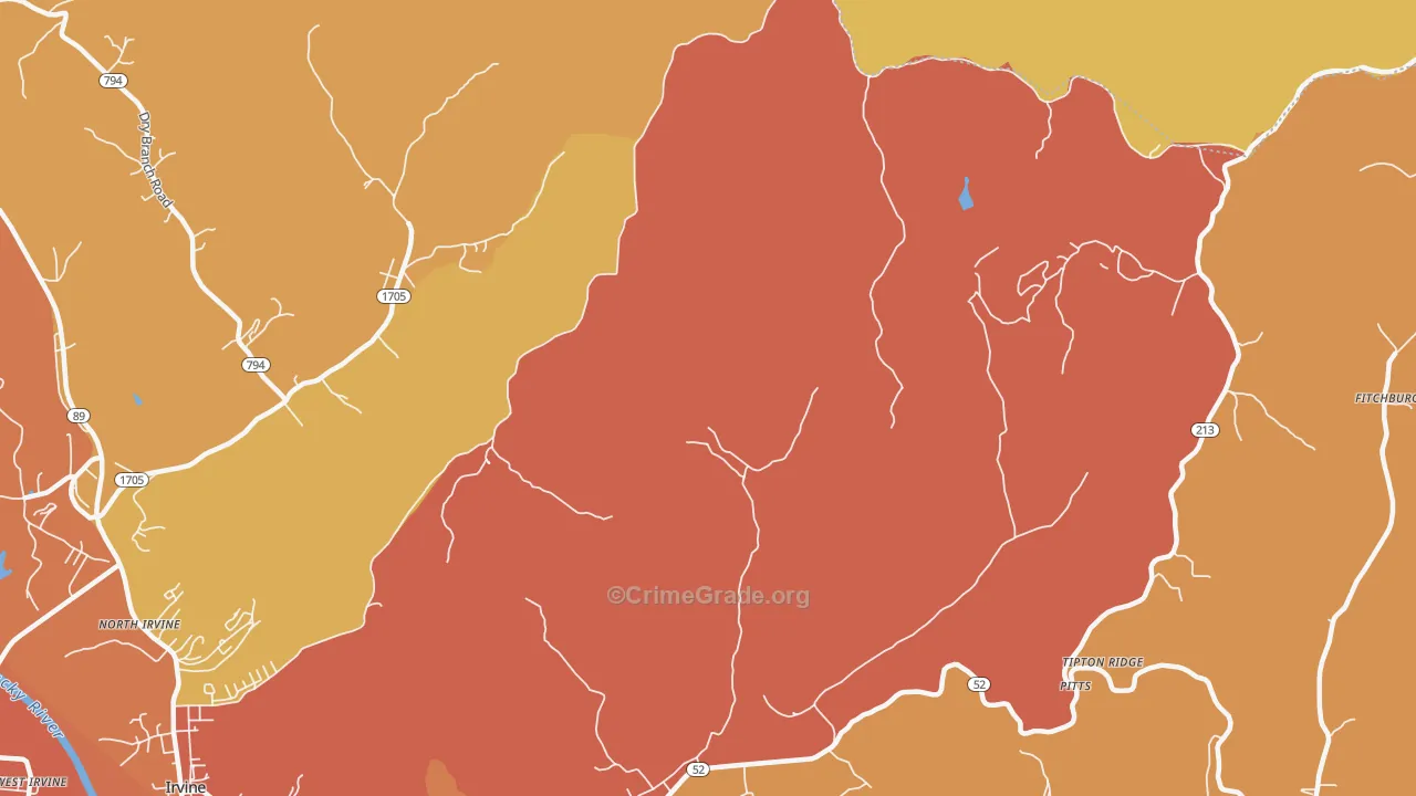 Pitts, KY Map of Robbery Rates