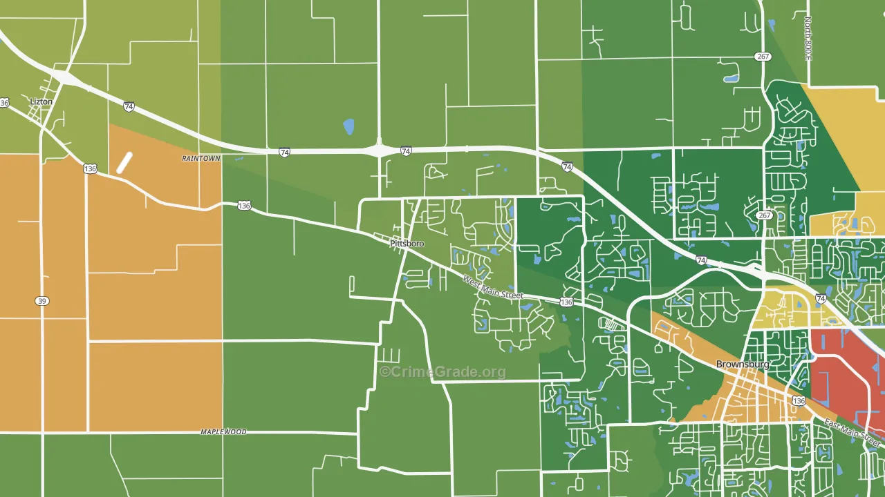 Pittsboro, IN Map of Robbery Rates