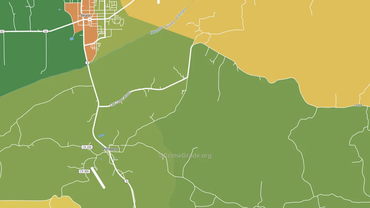 Pittsboro, MS Map of Robbery Rates