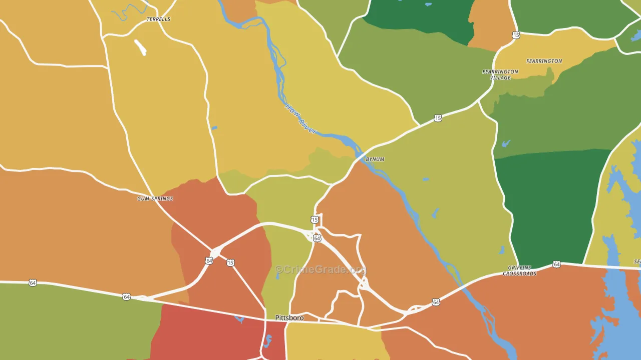 Pittsboro, NC Map of Robbery Rates