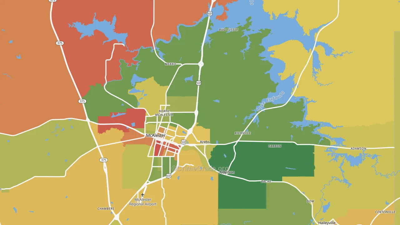 Pittsburg County, OK Map of Robbery Rates