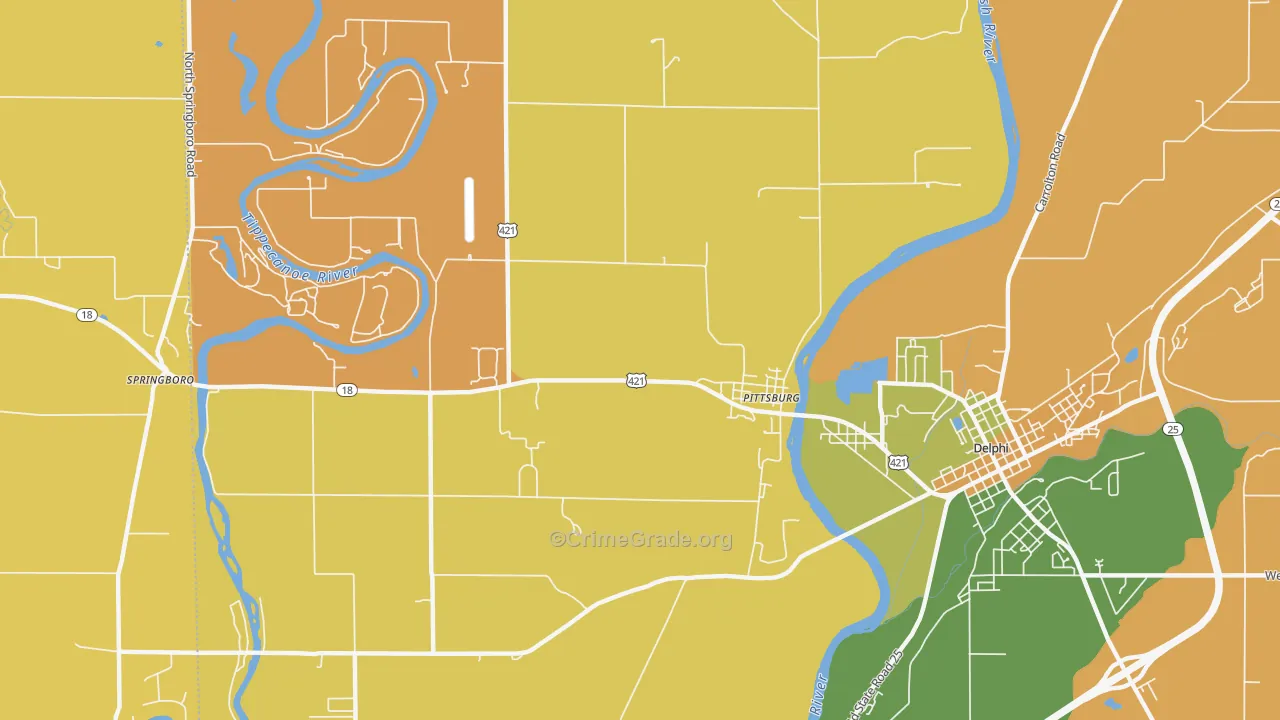 Pittsburg, IN Map of Robbery Rates