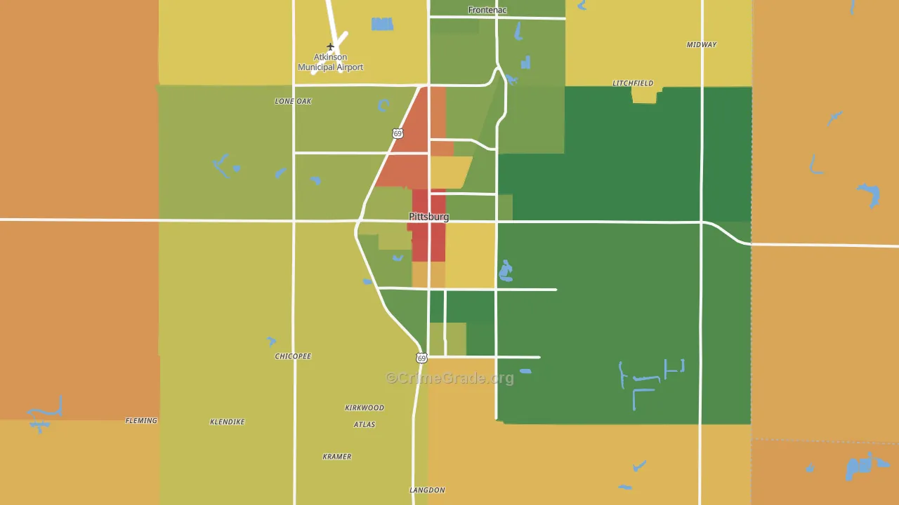 Pittsburg, KS Map of Robbery Rates