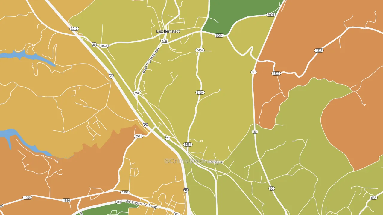 Pittsburg, KY Map of Robbery Rates