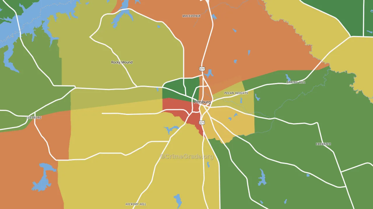 Pittsburg, TX Map of Robbery Rates