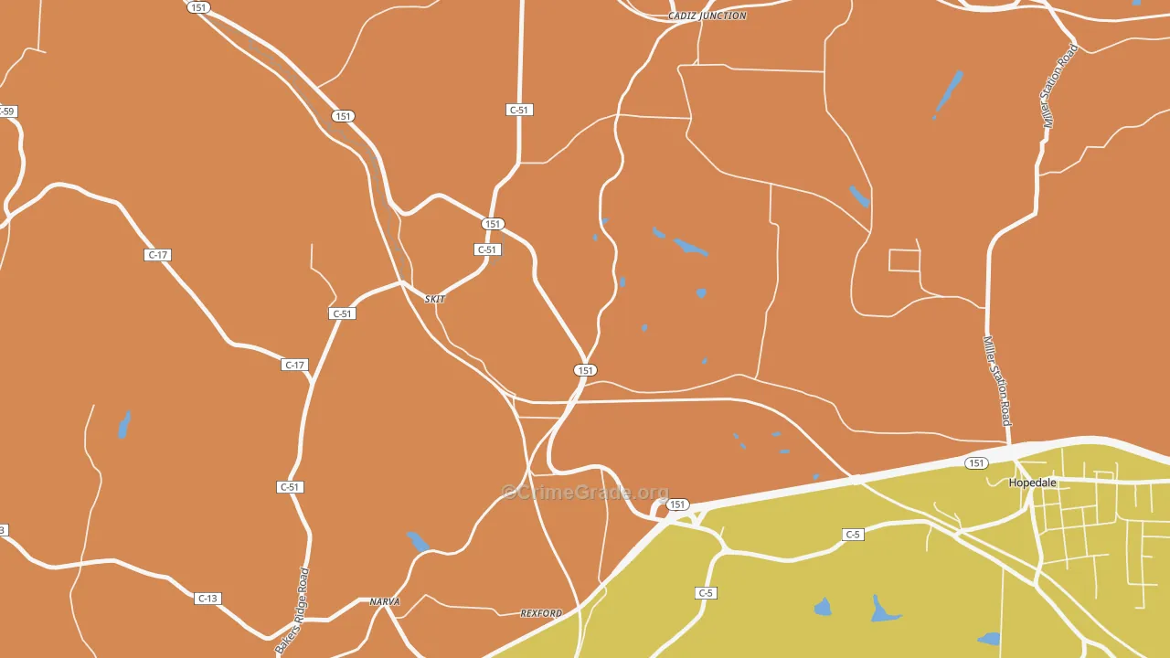 Pittsburgh Junction, OH Map of Robbery Rates