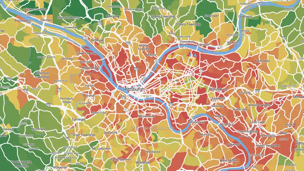 Pittsburgh, PA Map of Robbery Rates