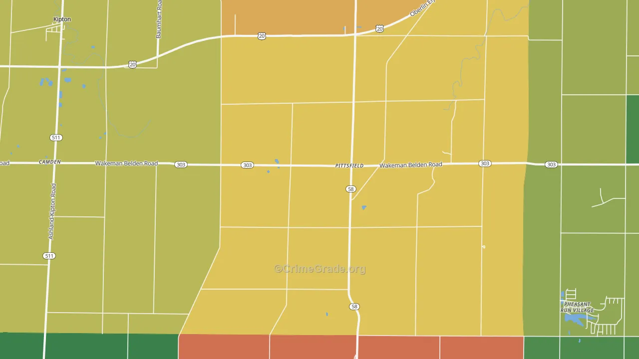 Pittsfield, OH Map of Robbery Rates