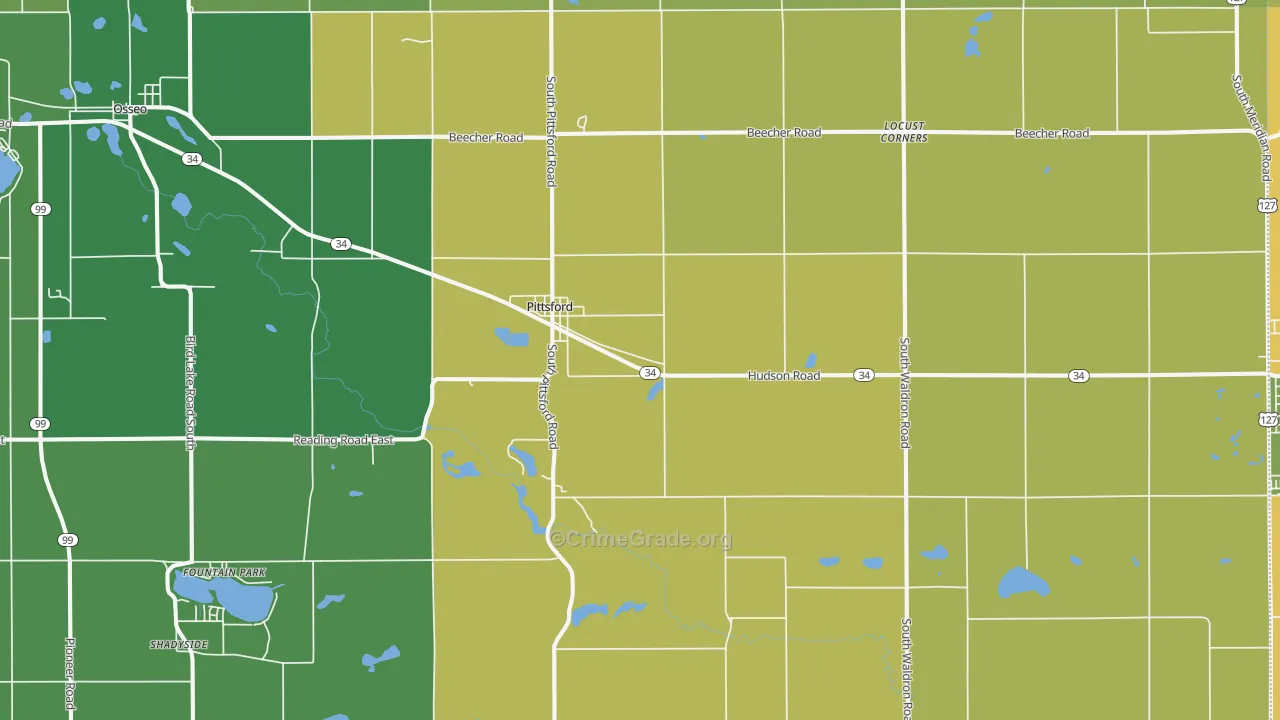 Pittsford, MI Map of Robbery Rates