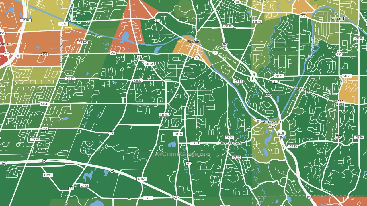 Pittsford, NY Map of Robbery Rates