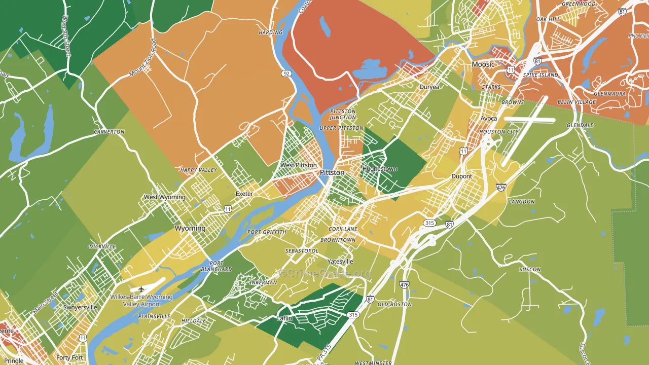 Pittston, PA Map of Robbery Rates