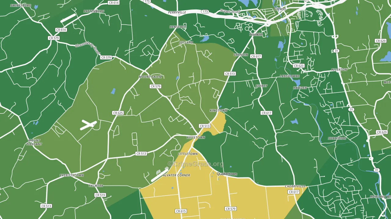 Pittstown, NJ Map of Robbery Rates