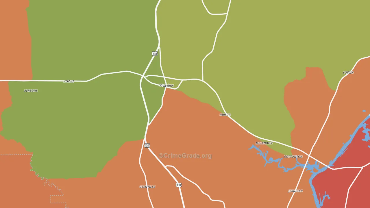 Pittsview, AL Map of Robbery Rates