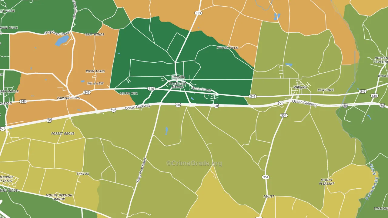 Pittsville, MD Map of Robbery Rates