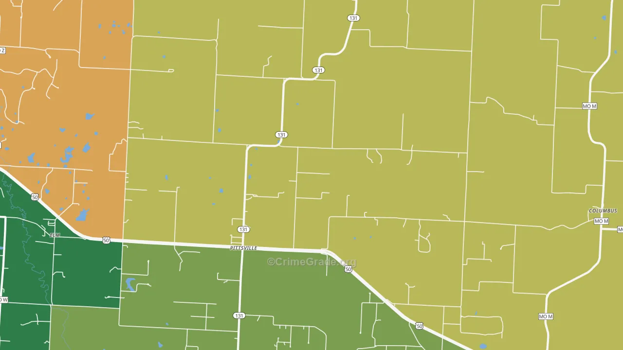 Pittsville, MO Map of Robbery Rates