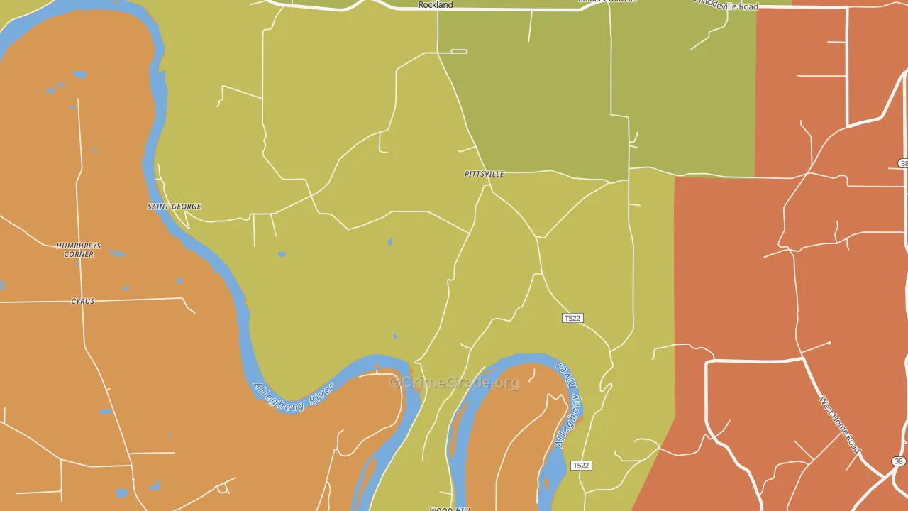 Pittsville, PA Map of Robbery Rates