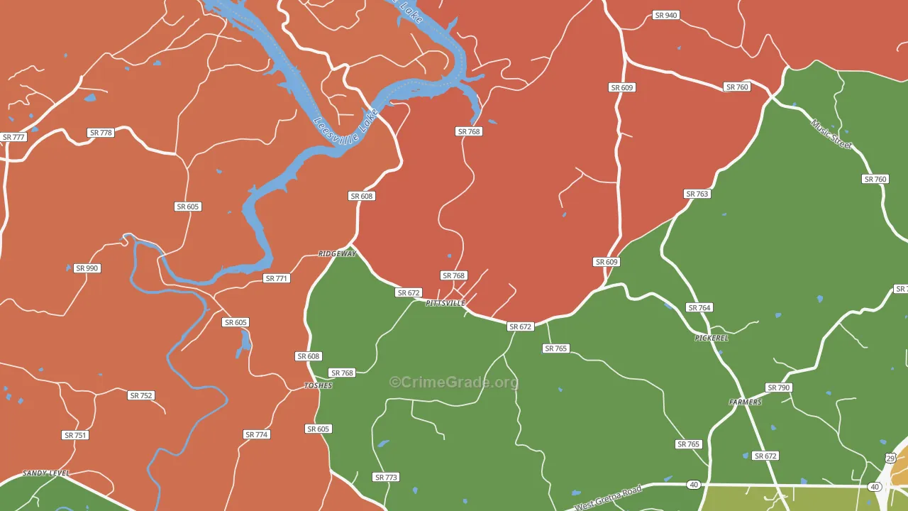 Pittsville, VA Map of Robbery Rates