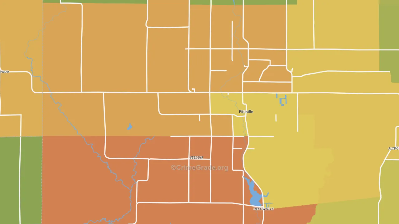 Pittsville, WI Map of Robbery Rates