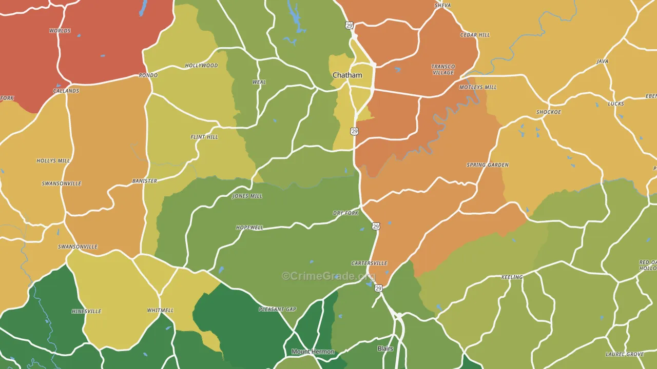 Pittsylvania County, VA Map of Robbery Rates