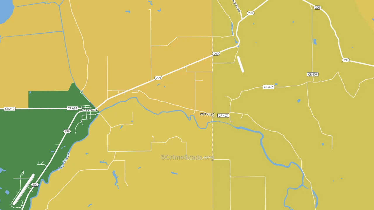 Pittville, CA Map of Robbery Rates