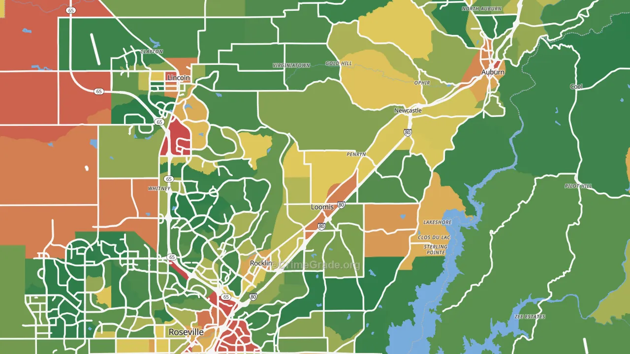 Placer County, CA Map of Robbery Rates