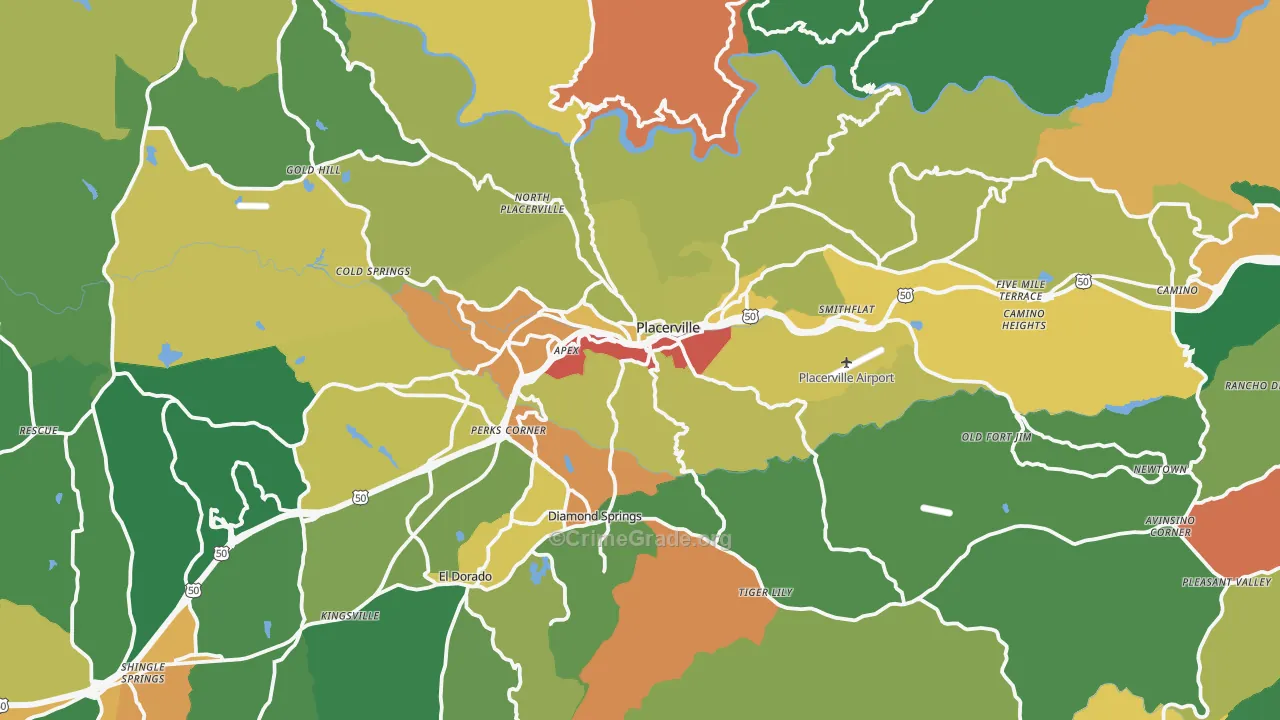 Placerville, CA Map of Robbery Rates