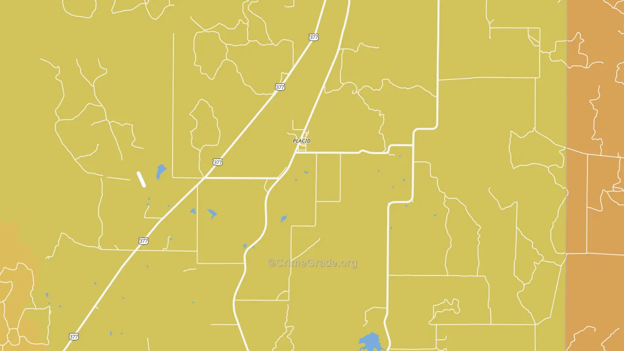 Placid, TX Map of Robbery Rates