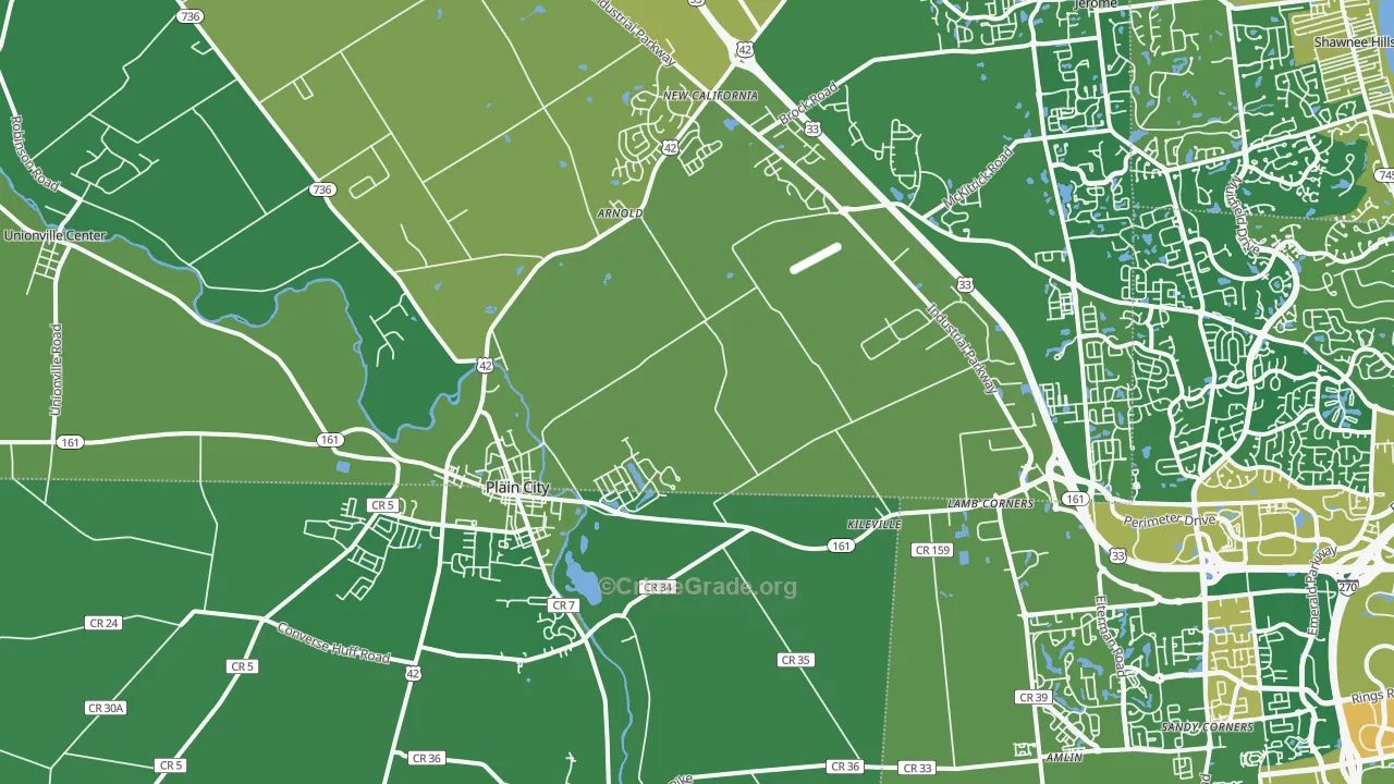 Plain City, OH Map of Robbery Rates
