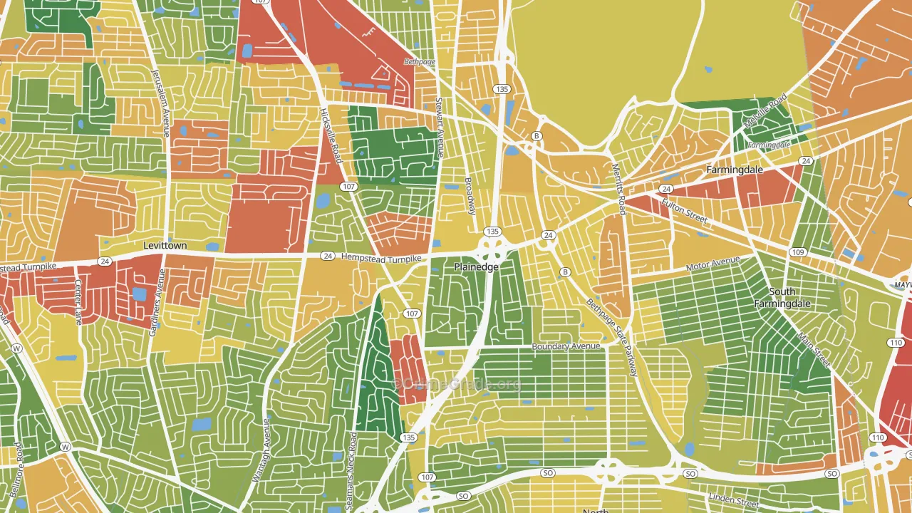 Plainedge, NY Map of Robbery Rates