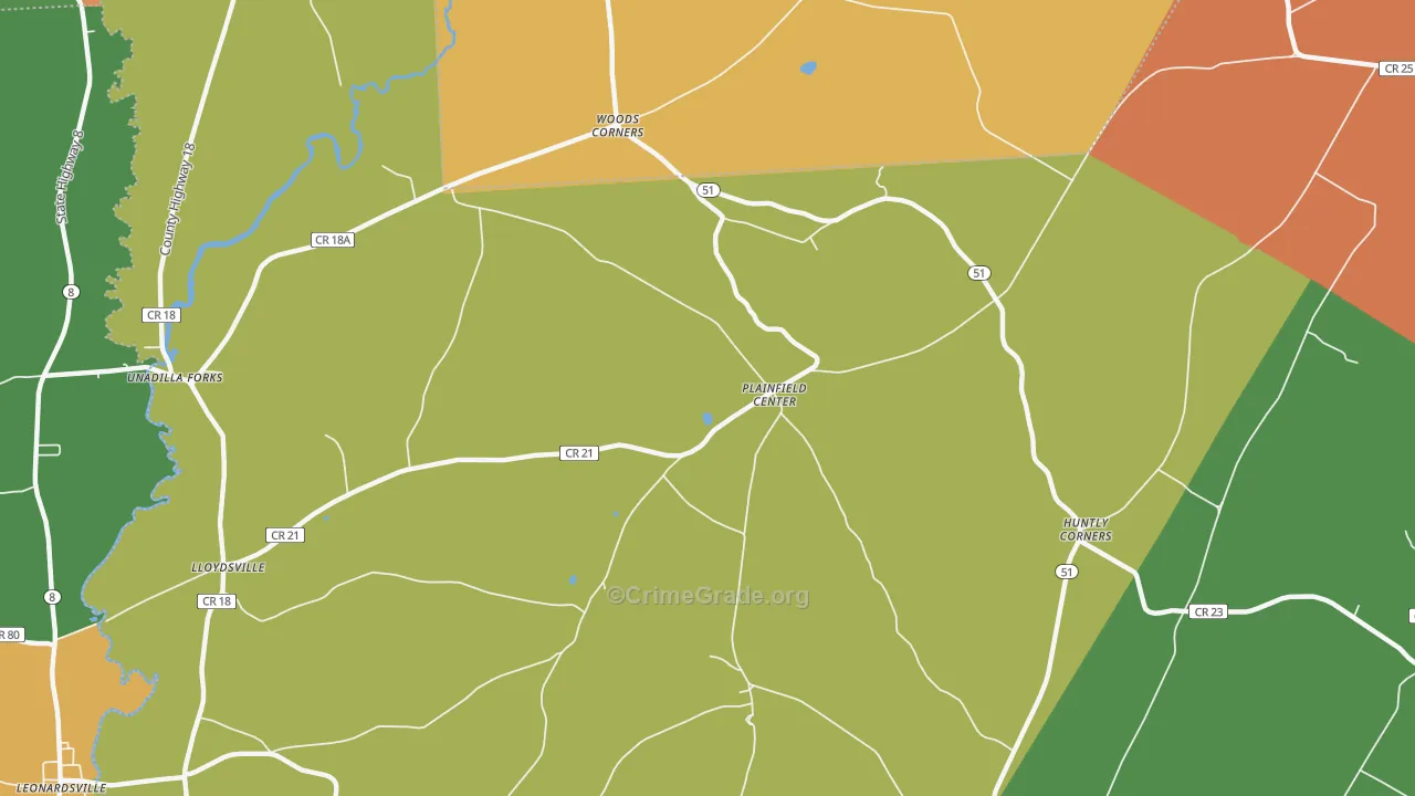 Plainfield Center, NY Map of Robbery Rates
