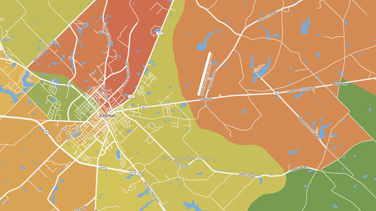Plainfield, GA Map of Robbery Rates