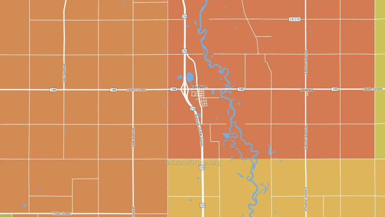 Plainfield, IA Map of Robbery Rates