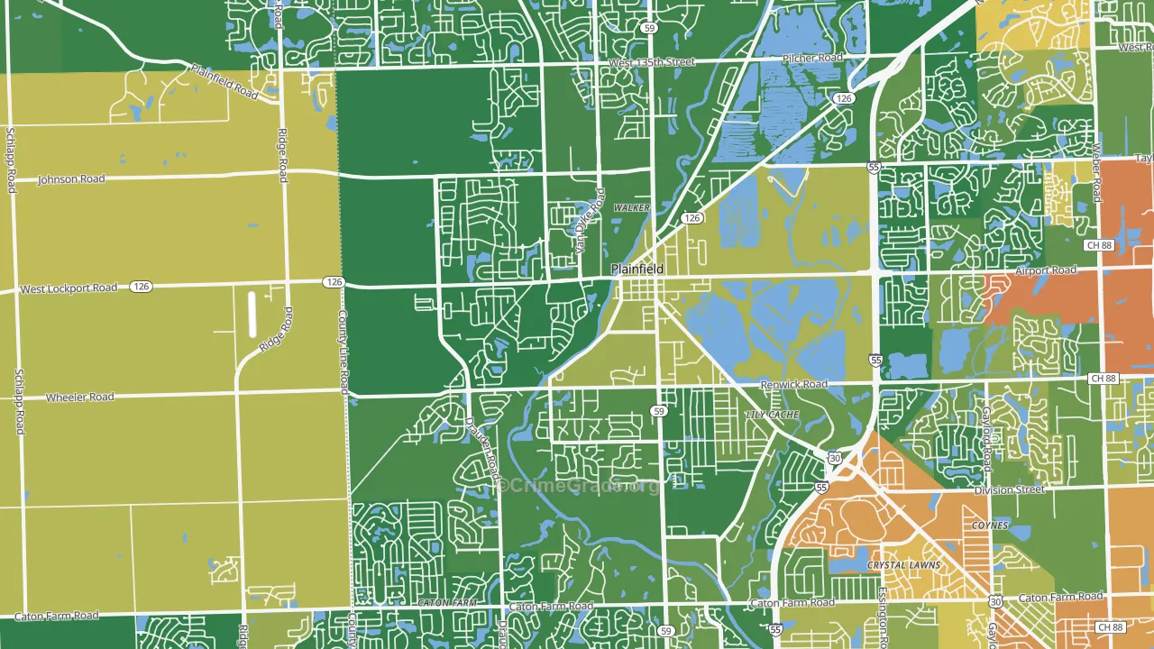 Plainfield, IL Map of Robbery Rates