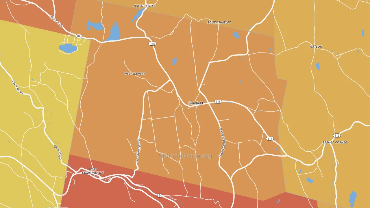 Plainfield, MA Map of Robbery Rates
