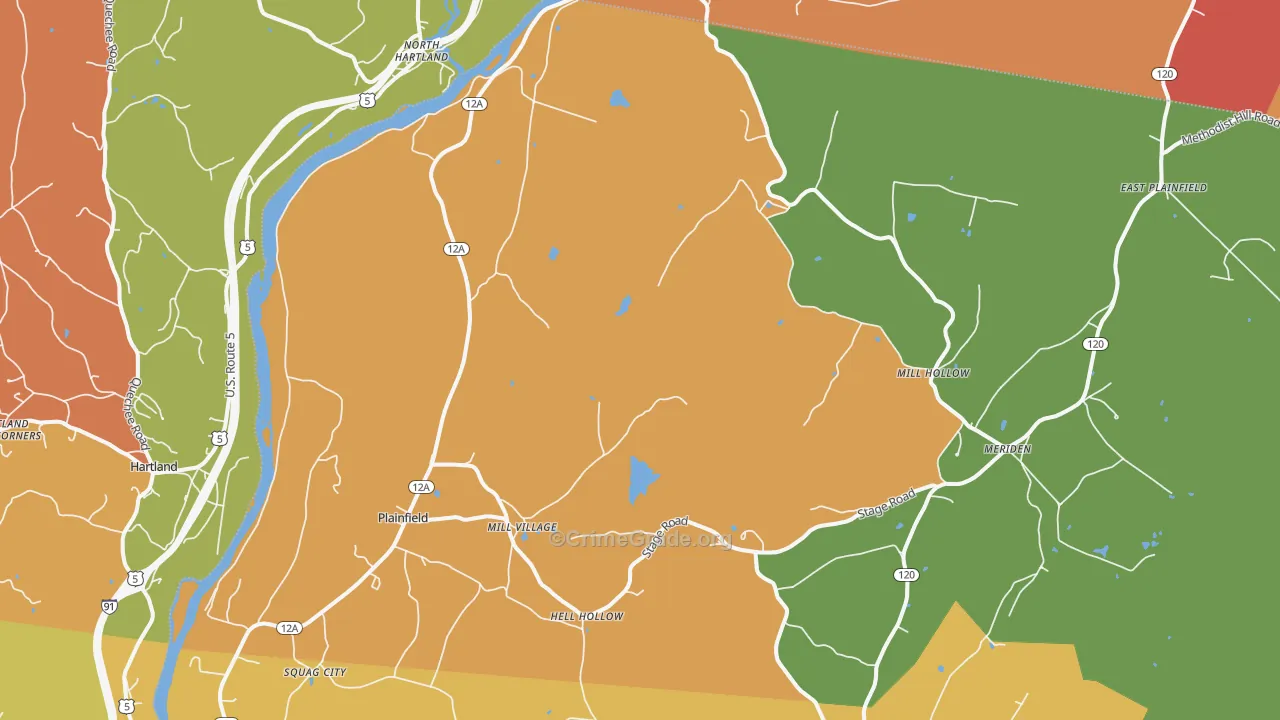 Plainfield, NH Map of Robbery Rates