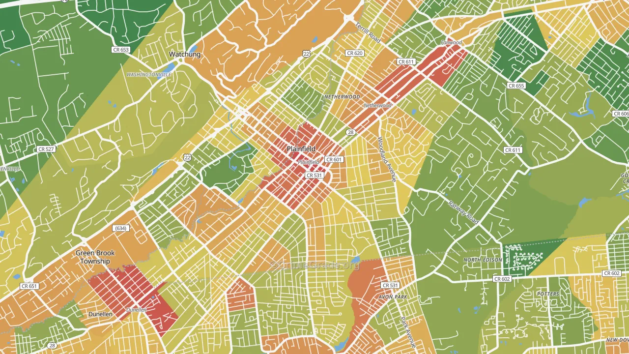 Plainfield, NJ Map of Robbery Rates