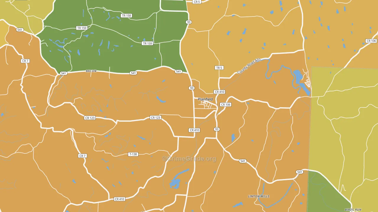 Plainfield, OH Map of Robbery Rates