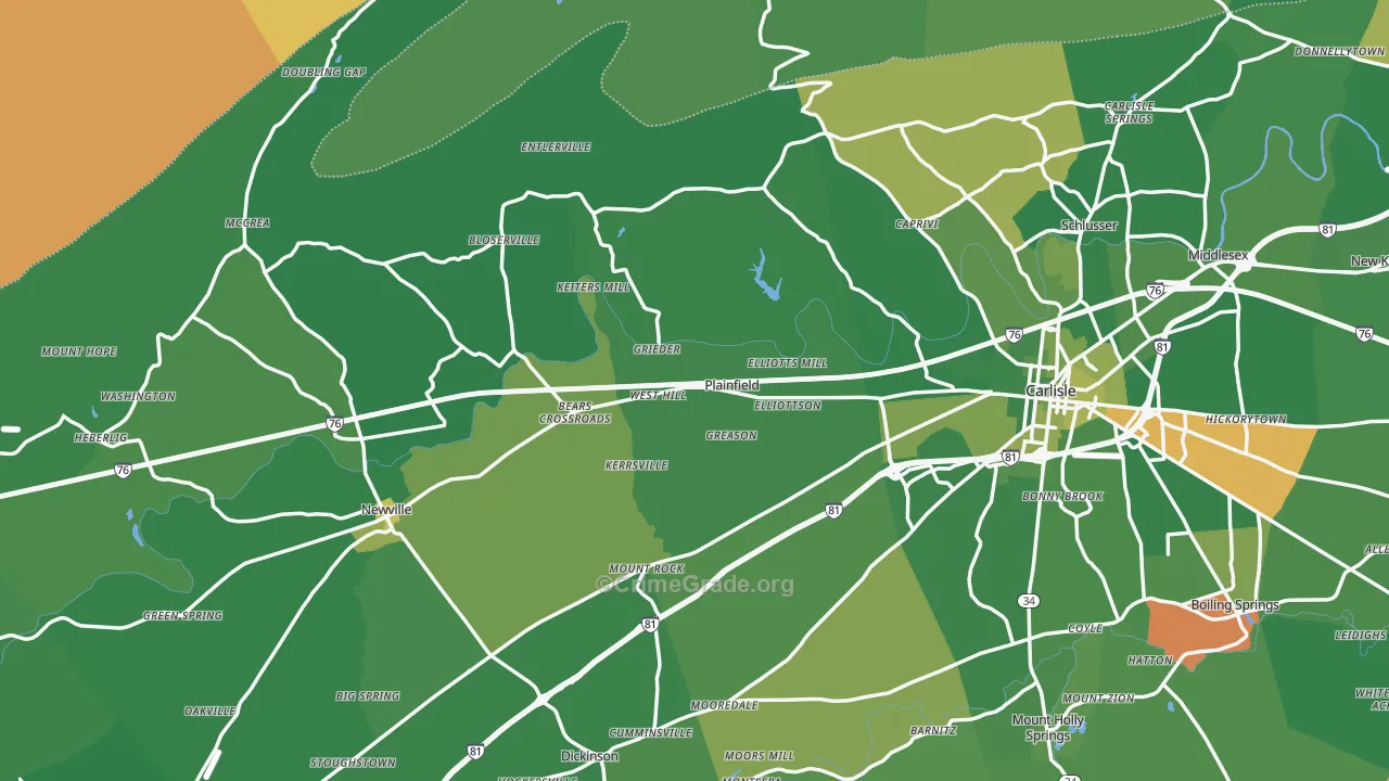 Plainfield, PA Map of Robbery Rates