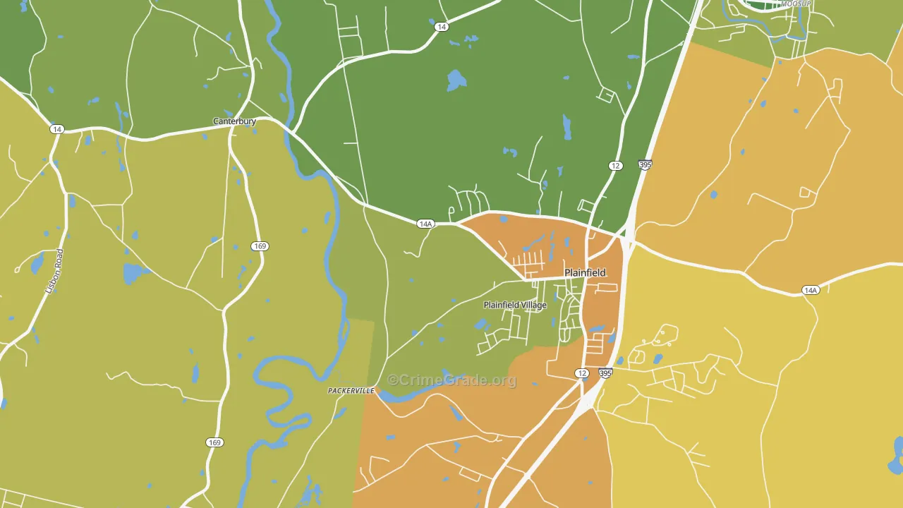 Plainfield Village, CT Map of Robbery Rates
