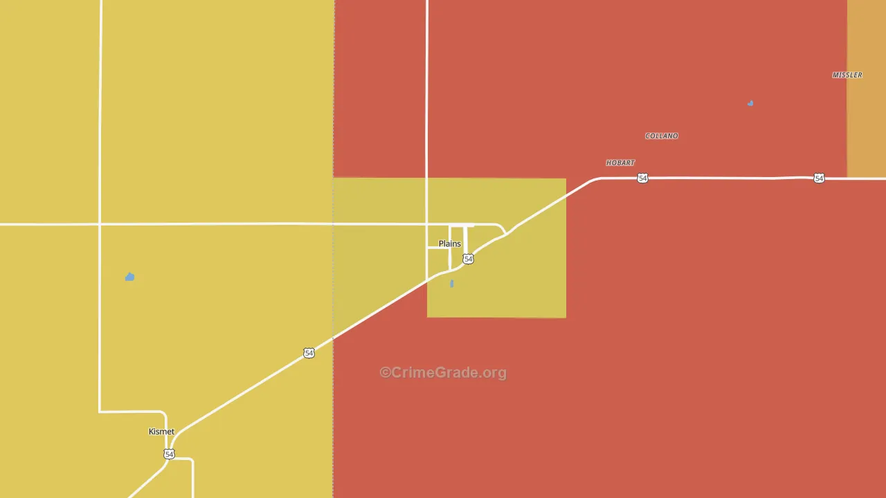Plains, KS Map of Robbery Rates