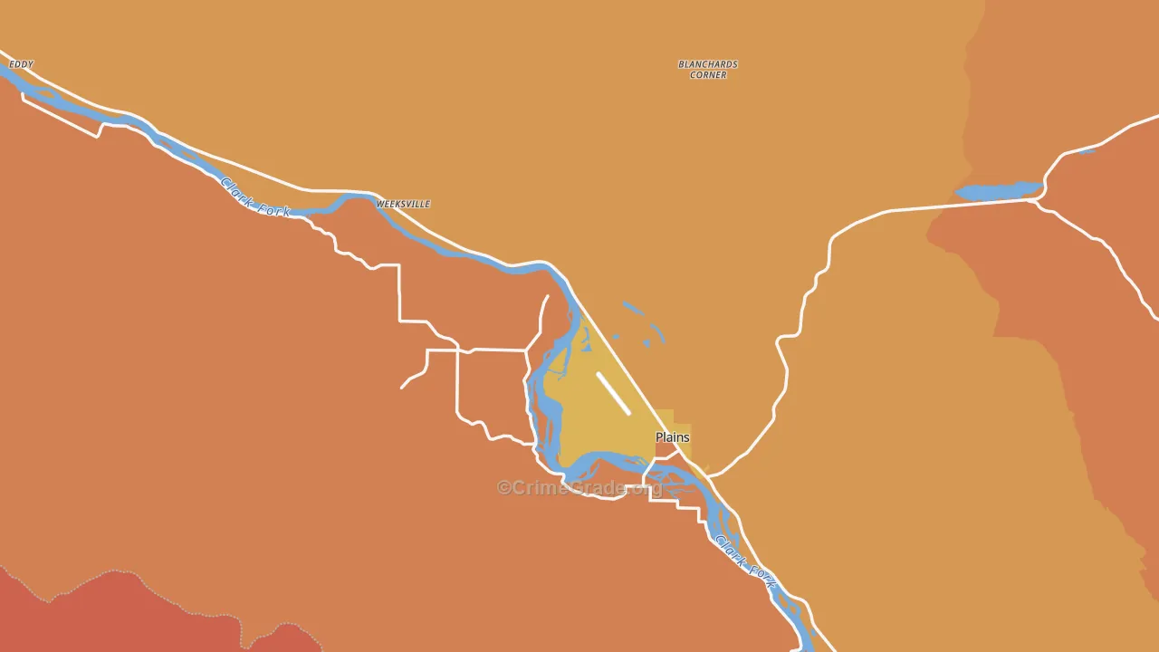 Plains, MT Map of Robbery Rates