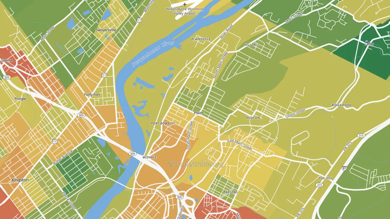 Plains, PA Map of Robbery Rates